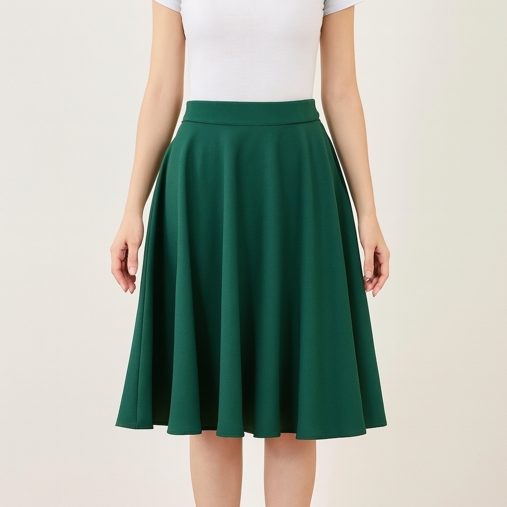 SHEIN Classic Green Midi Skirt Office Casual Zipper Size Large